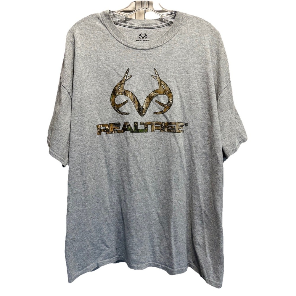 Realtree Graphic Logo Tshirt Size 2XL Short Sleeve Gray/Brown Hunting Casual